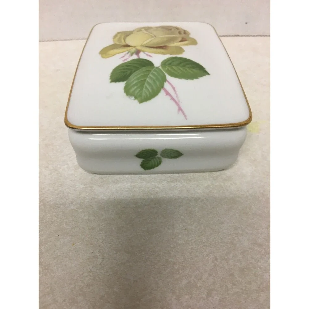 Vintage Thomas Ivory Porcelain Trinket Box Yellow Rose Germany